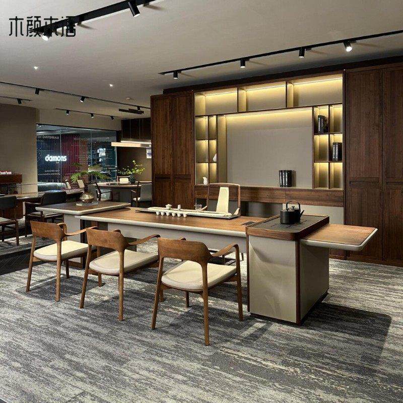 新中式北美黑胡桃木茶桌高端实木大班台泡茶掼蛋桌两用一体老板桌,住宅家具,家用茶台/茶桌,淘宝优惠券,粉丝福利购,淘宝优惠卷