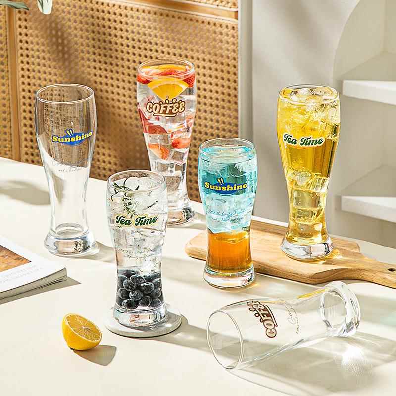 500ml高脚杯商用家用加厚玻璃杯啤酒杯果汁杯咖啡杯奶茶杯饮料杯