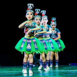 儿童少数民族铃呦灵幼苗族演出服，壮族侗族土家，瑶族彝族舞蹈演出服