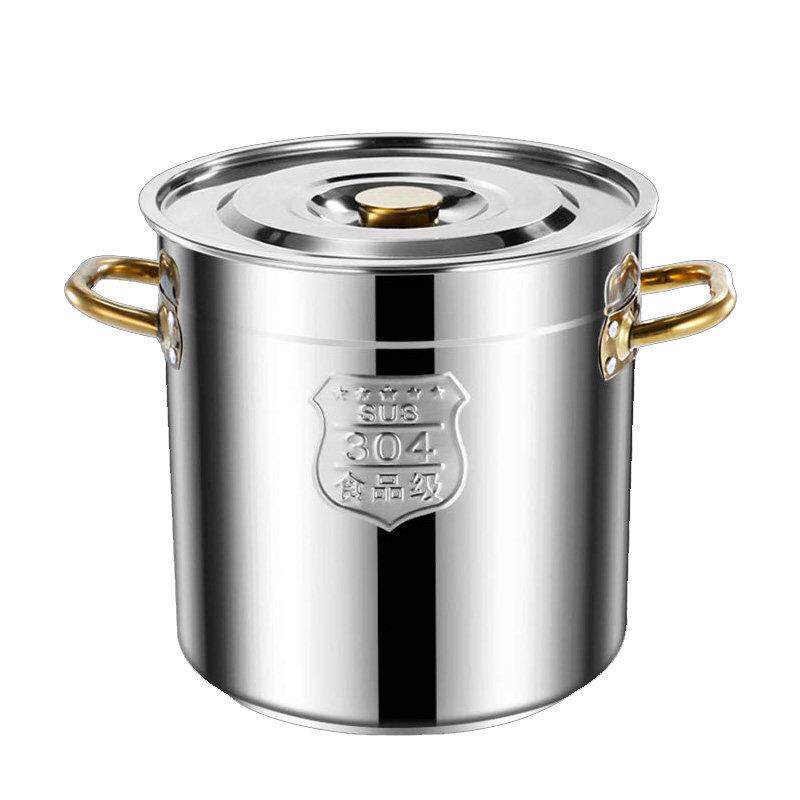 真304不锈钢桶圆桶带盖商用汤桶烧水桶卤水桶炖锅大容量加厚汤锅