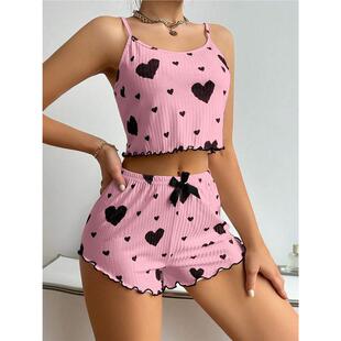 Girl'S Spaghetti Strap Camisoles + Shorts Homewear Print Und