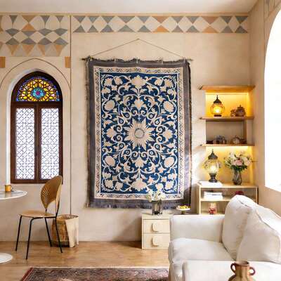 复古星月云景挂布艺术风布艺挂画民宿墙面装饰背景布棉纱流苏挂毯