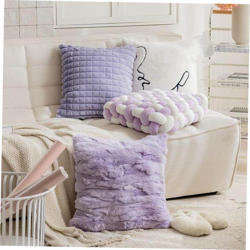 毛绒紫色抱枕套柔软靠枕床头靠垫腰靠 cushion cover pillowcase