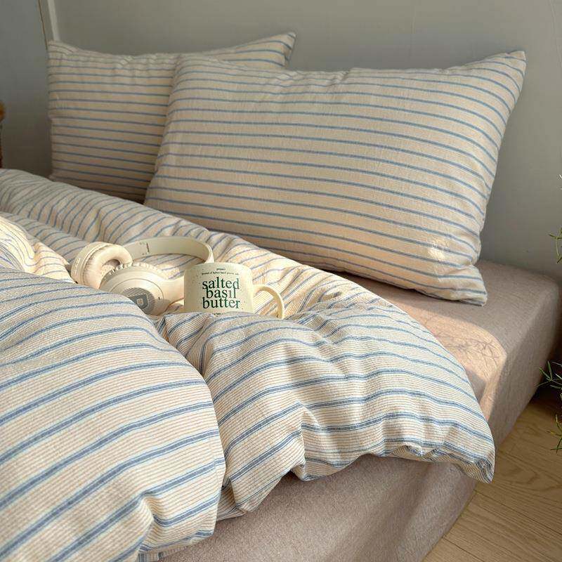 色织水洗棉纯棉四件套全棉a类母婴级条纹床单被套裸睡床上用品