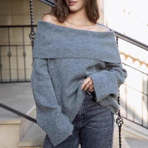 Women's winter clothing, one necked off shoulder knitted