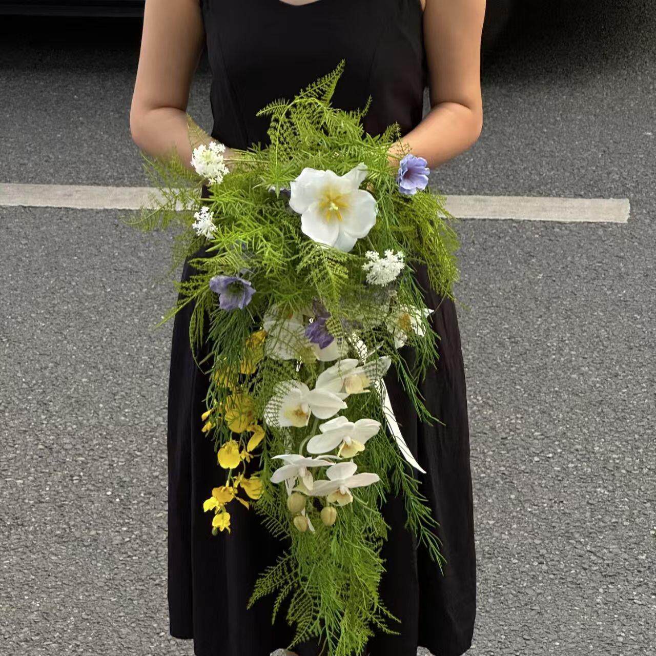 自然风森系|瀑布手捧仿真花| 新娘结婚纱摄影道具家居台面花艺