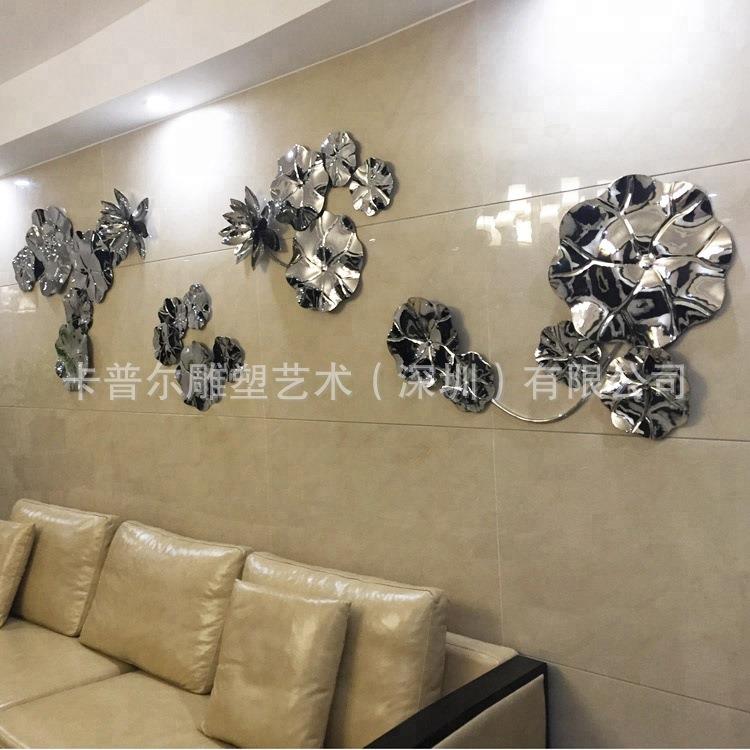 定制不锈钢荷叶荷花落地摆件酒店会所景观水景装饰金属莲花艺术品