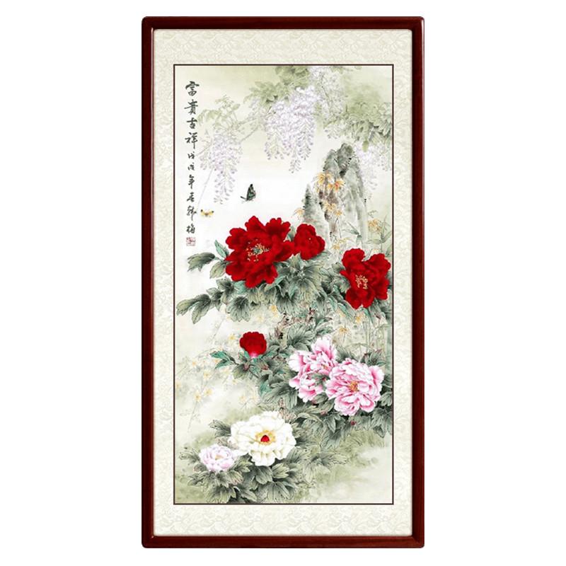 尚得堂工笔牡丹装饰画纯手绘国画花鸟画入户玄关竖版挂画花开富贵图片