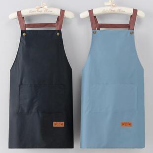 围裙防水防油男女款厨房做饭围腰纯色简约背带餐厅工作印字夏