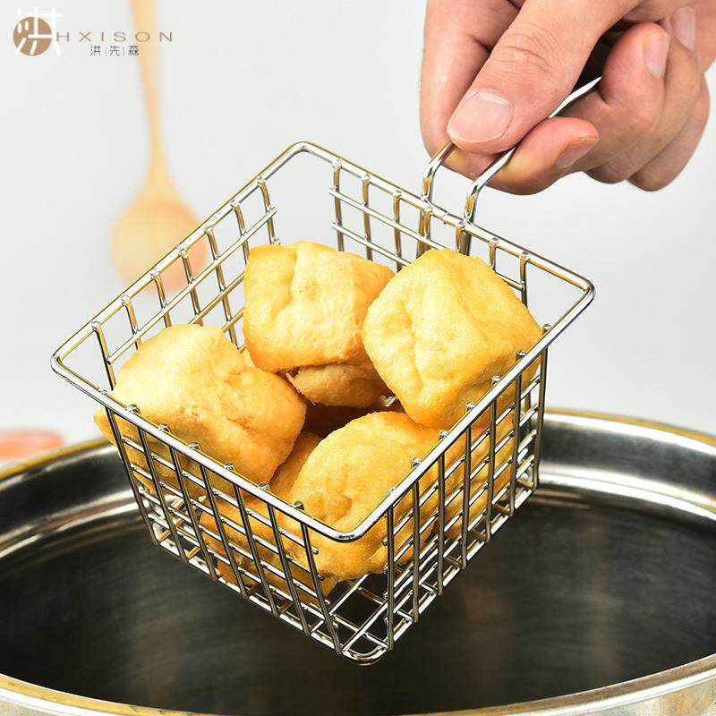 不锈钢油炸篮方形小吃篮 薯条油炸篮子 炸鸡滤油晾餐厅装饰篮