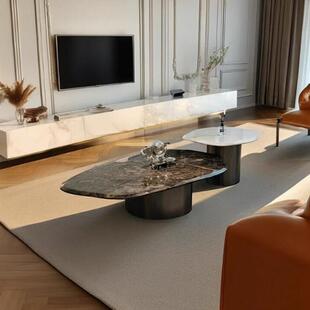 轻奢天然大理石铂金钻奢石异形茶几客厅设计师边几组合高端定制