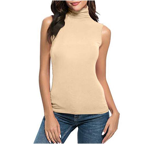 Women Sleeveless Mock Neck Tank Shirt Stretch Casual Comfort
