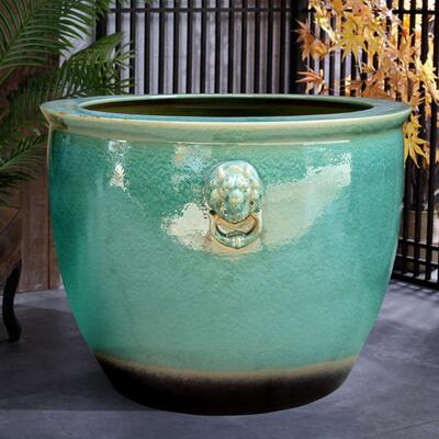 陶瓷鱼缸客厅锦鲤翡翠绿造景养鱼庭院户外招财特大号老式大水缸