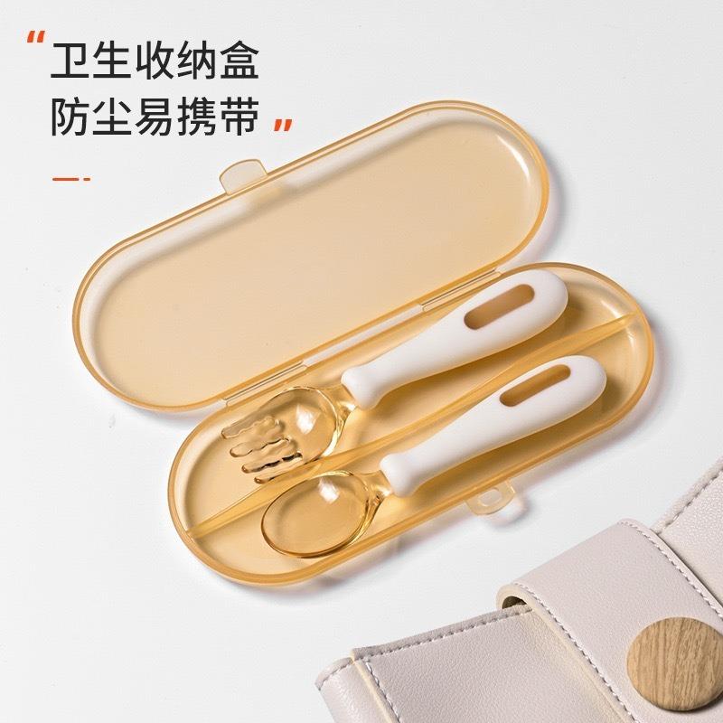 新款硅胶婴儿吃饭勺叉扭扭勺叉硅胶包胶PPSU扭扭勺叉套装