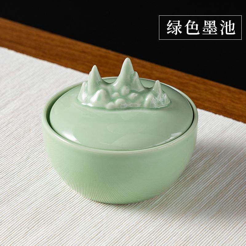 正品带干盖火锅砚台陶瓷保湿墨碟不墨书法蝶专用多不干笔墨池毛笔