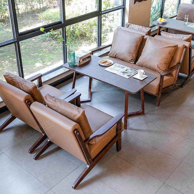 覆古咖啡厅奶茶店书吧桌椅组合民宿清吧饭厅卡座沙发接待洽谈休闲