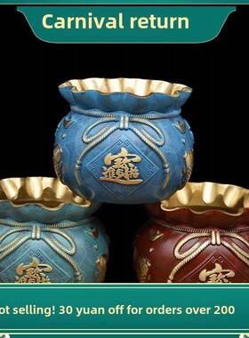 黄铜招财进宝福袋摆件压铸彩绘聚宝盆钱袋开业乔迁礼品客厅装饰品