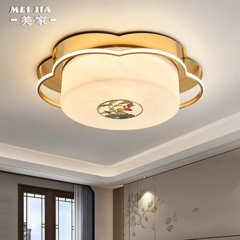 鲤鱼戏荷新中式吸顶灯别墅大气全铜温馨浪漫卧室儿童房间吸顶灯具