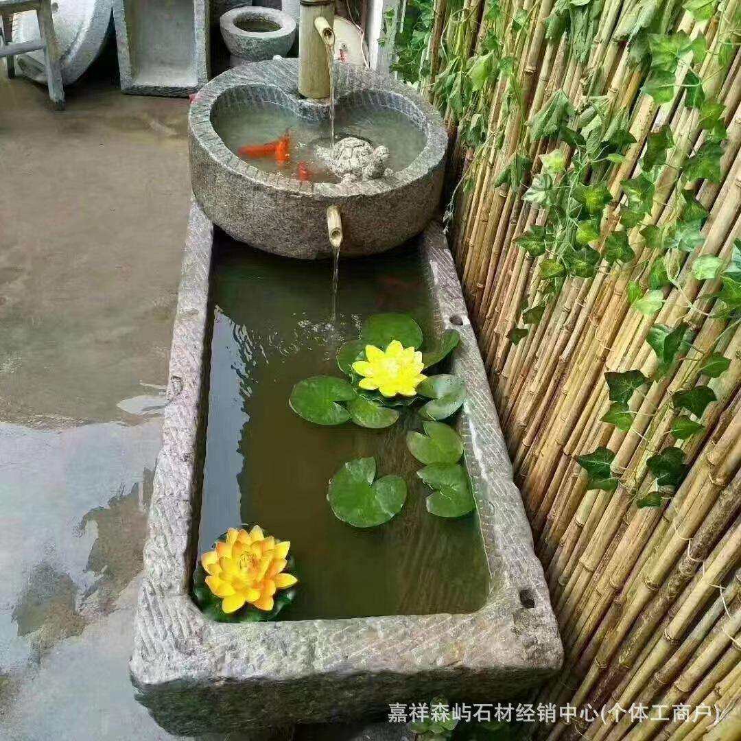 老石槽石头水槽养鱼池庭院景观石槽流水摆件阳台水景造景装饰石槽