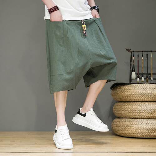 Cotton and linen men's medium to large-sized men's wide