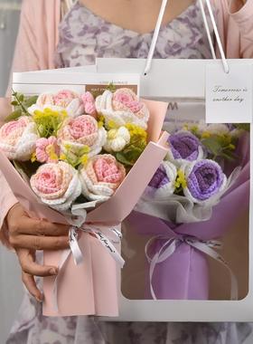 向日葵手工花针织花束毛线编织仿真花朵纪念日花束礼物生日成品