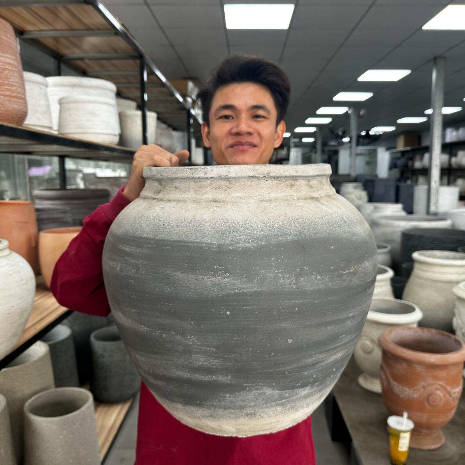 超大口径陶罐盆复古诧寂风水泥盆坛子容器鸭脚木花盆南法风镁泥盆