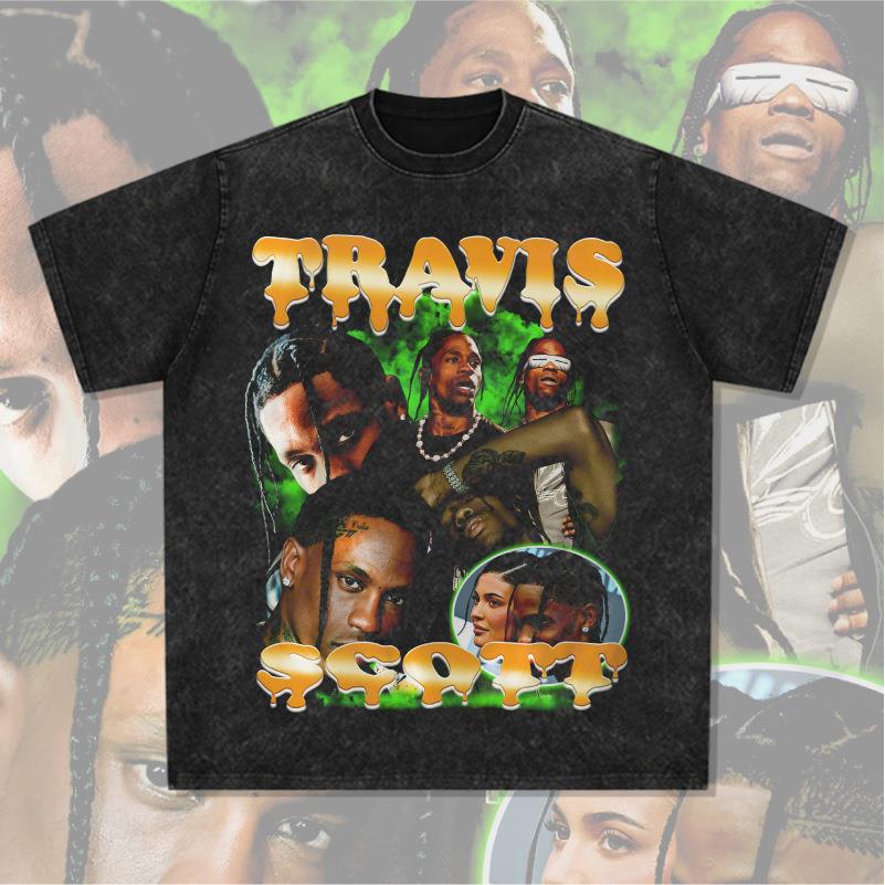 Sleeve T-Shirt Retro Travis Cotton Short Hop Hip Sleeve