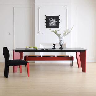 创意实木黑色餐桌意式极简办公桌书桌原木洽谈桌设计师简约工作台