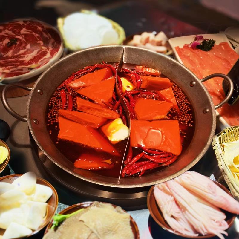 重庆市井老火锅复古做旧不锈钢红汤鸳鸯锅子母锅中锅九宫格锅加厚