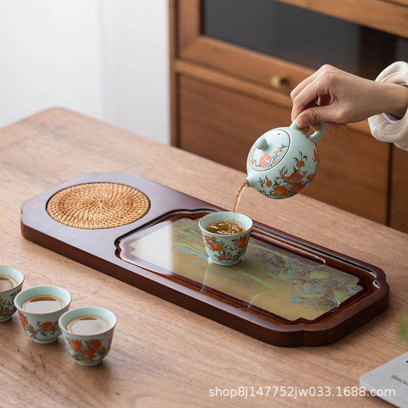 变色茶盘办公室家用带排水蓄水温变遇热水变色实木壶承干泡小茶台