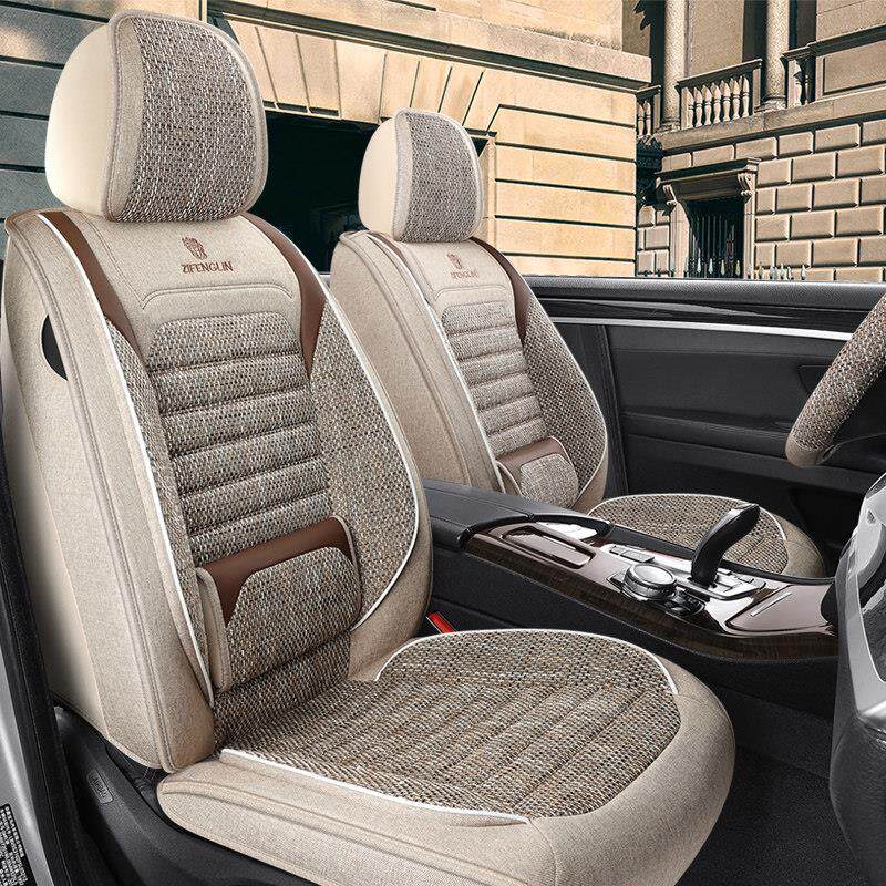 四季通用汽车坐垫紫风铃固腰亚麻透气通风座椅套全包围经典座垫