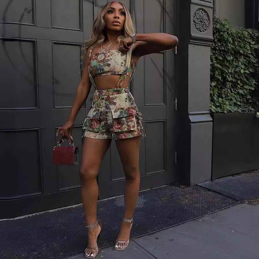 Two-Piece Street Overalls Pockets Wrap Fashion Womens Large