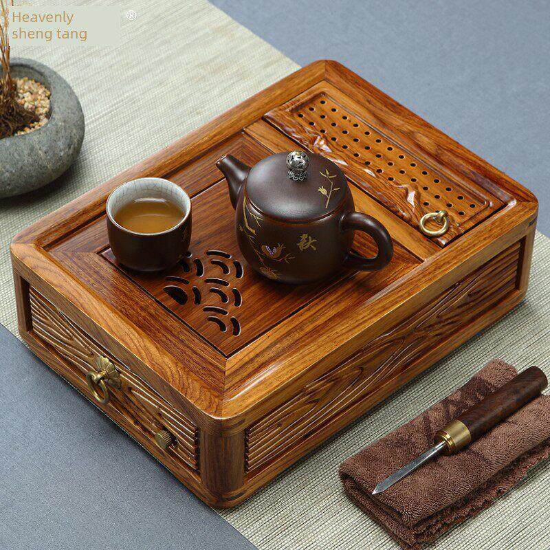 花梨木小茶盘家用储水旅行便携实木功夫茶具干泡茶海茶托迷你茶台