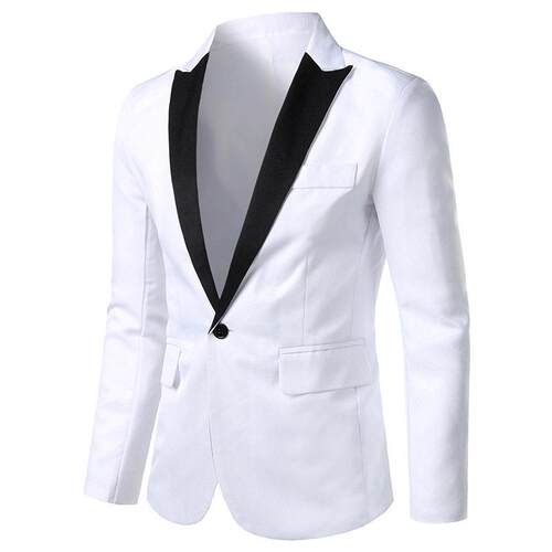 Long sleeved slim fitting suit jacket 拼色长袖修身西装外套男