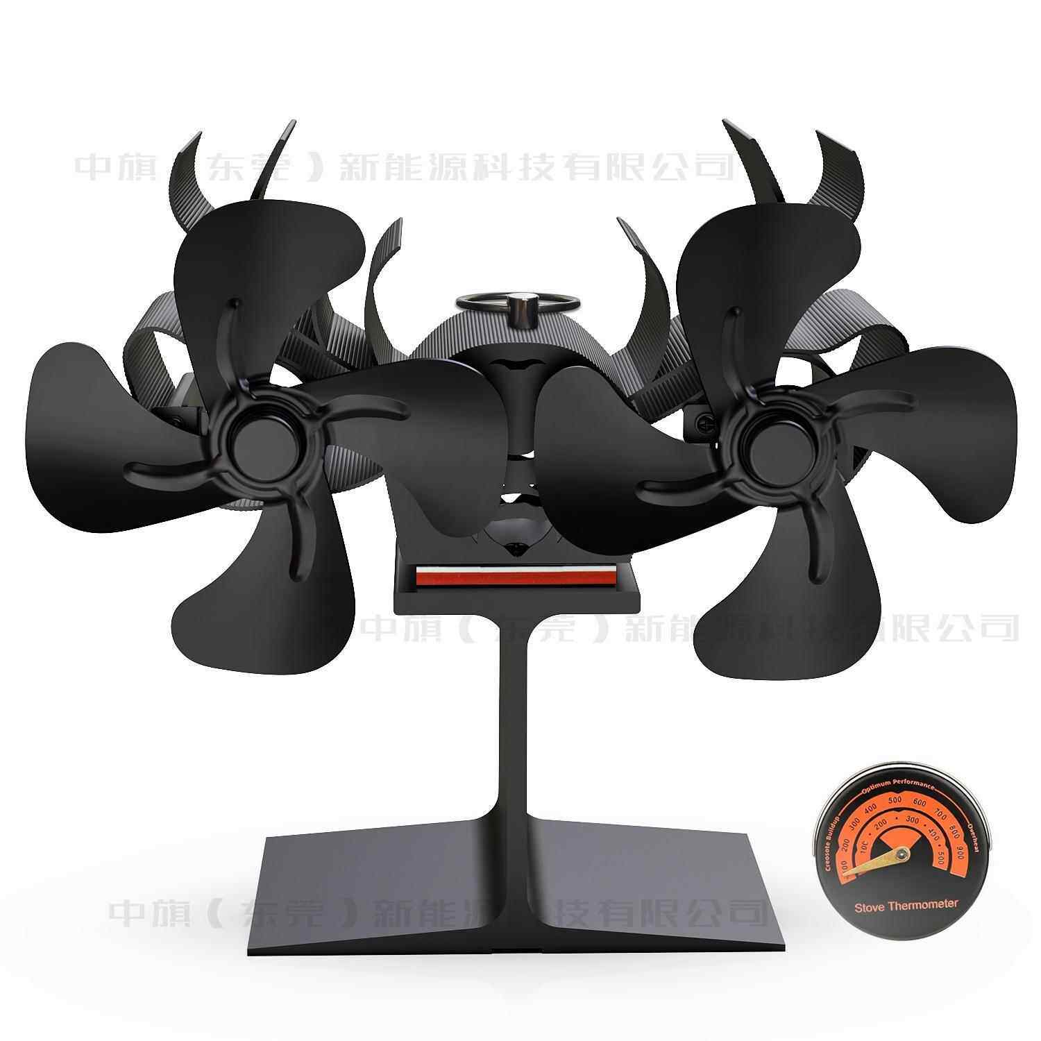 新款壁炉风扇双头欧美燃木热动力风扇8叶片圣诞麋鹿金属空气风扇