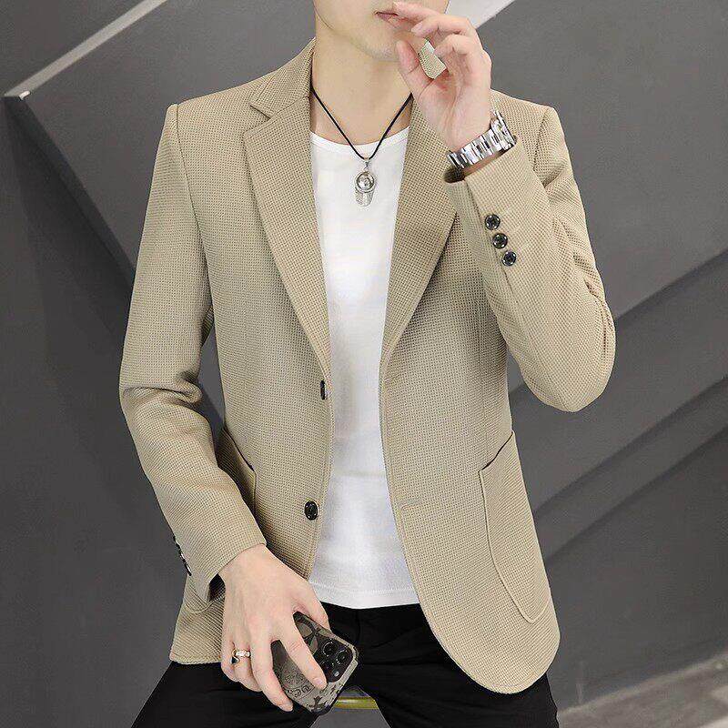 潮牌西服外套男士韩版修身潮流两粒扣单西男装春季免烫休闲小西装