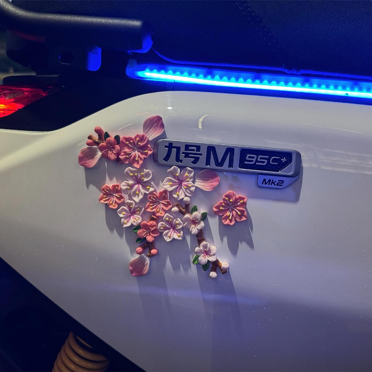 适用九号M95c/Q85c/80C电动车贴纸彷真桃花装饰配件3D立体画痕贴图片