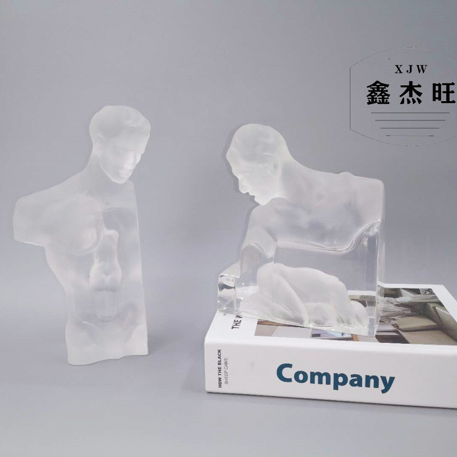 透明水晶人物现代轻奢雕塑摆件样板房展厅售楼处电视柜艺术装饰品