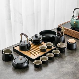 家用日式 黑陶功夫茶具小套装 提梁壶盖碗茶杯茶盘办公室整套泡茶器