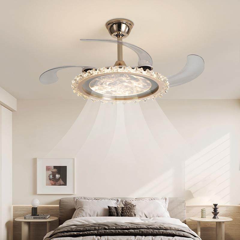 极简轻奢风扇吊灯餐厅灯现代简约隐形扇叶意式云雾电扇灯卧室灯具