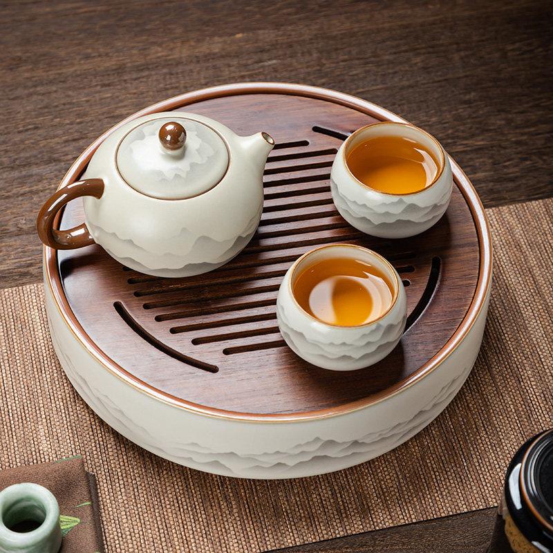 现代简约茶盘家用茶海沥水托盘陶瓷茶具圆形储水干泡小型茶台轻奢