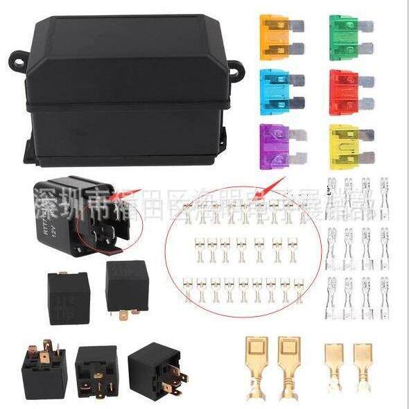 跨境热销 6路保险盒继电器 带6只继电器12V 汽车保险丝座