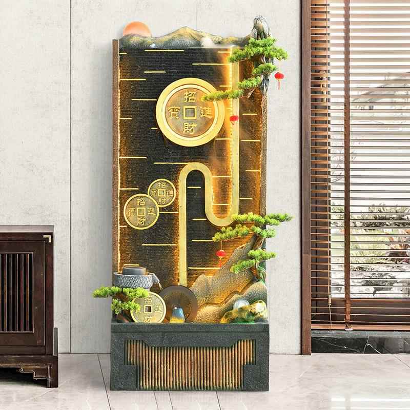 中式水幕墙假山流水喷泉别墅庭院玄关屏风隔断客厅循环水瀑布景观