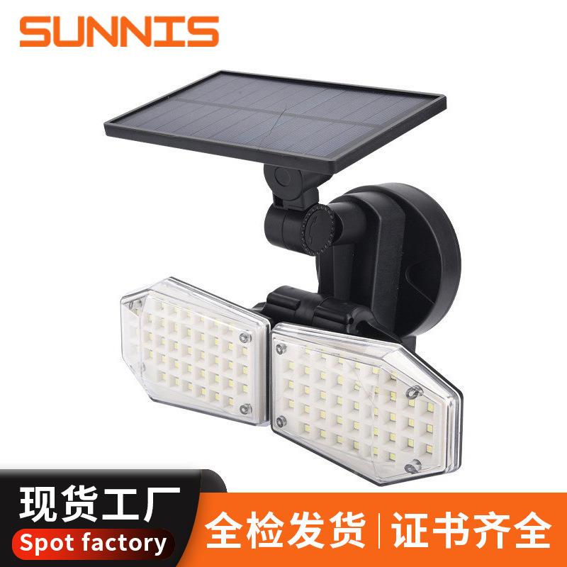 跨境新款太阳能感应灯 户外道路照明壁灯 三头可旋转壁灯庭院路灯