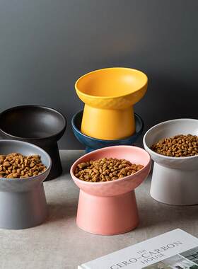 通用款猫盆高脚猫碗陶瓷碗猫咪加厚餐具食具新款投喂器食盆食碗