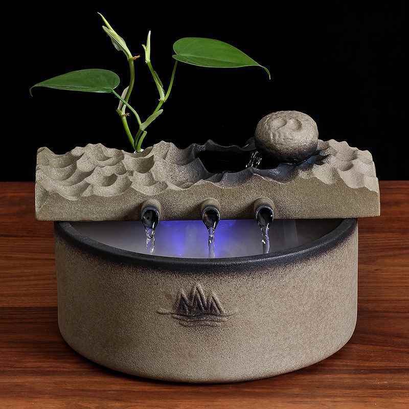 流水摆件折扣店】寒山陶瓷【桌面流水器创意茶室茶台禅意循环喷泉