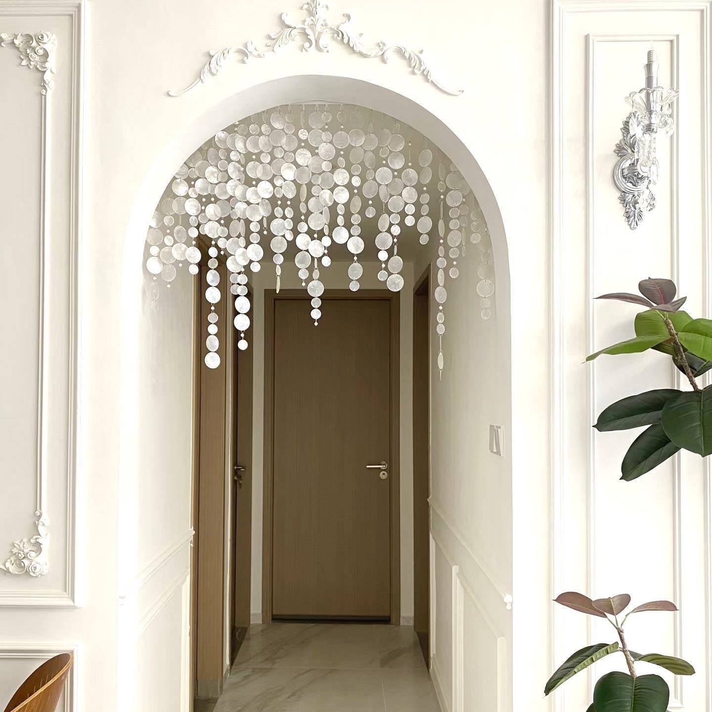超仙贝壳门帘珠帘玄关客厅创意隔断装饰帘子免打孔珍珠帘吊饰成品