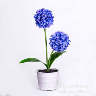 盆栽太阳能仿真葱灯led盆太阳能灯球花绣球花装饰头2台灯葱灯球花