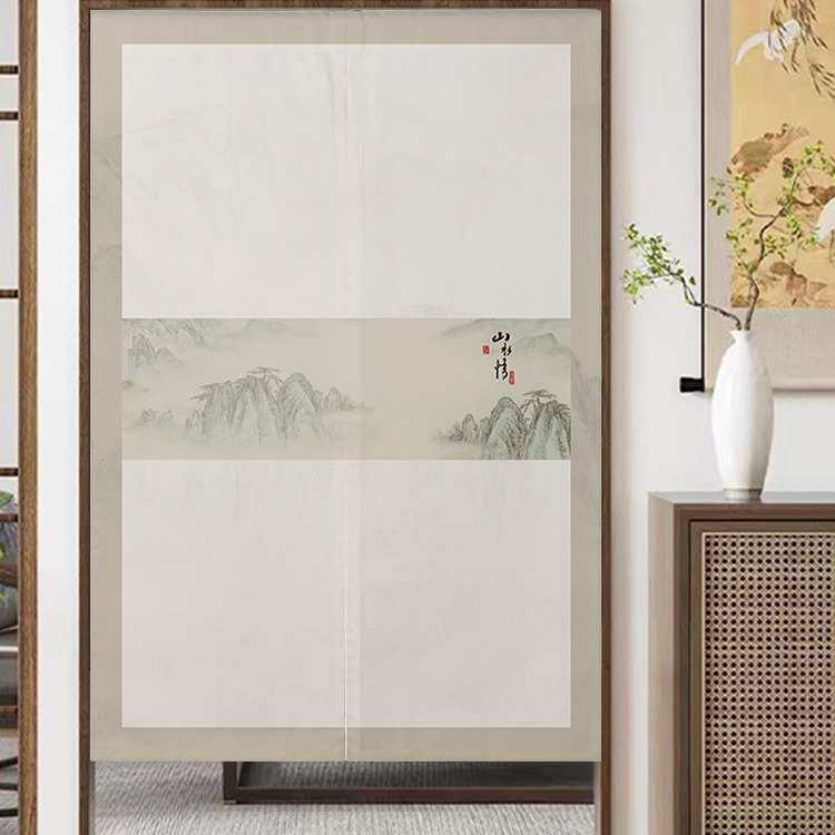 新中式门帘隔断帘家用玄关帘卧室客厅半帘布帘免打孔卫生间遮挡帘