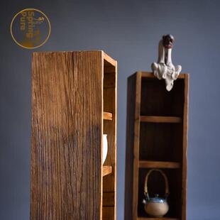 储物柜 定制实木格子架原木茶壶陶器展示架矩形创意壁挂式